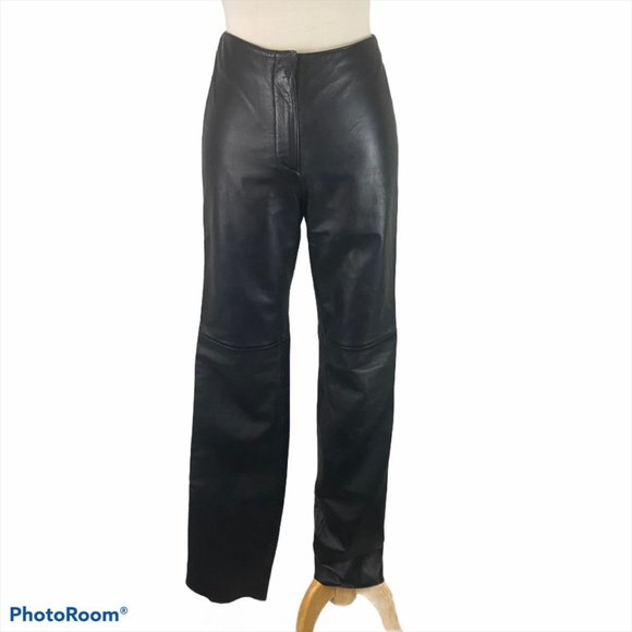 DANIER Genuine Leather Pants with Stud Detailing